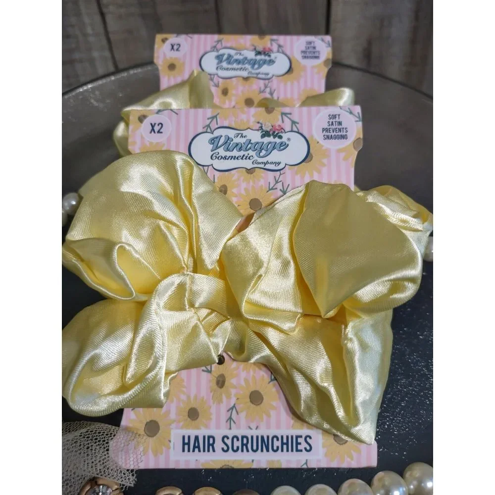 The Vintage‎ Cosmetic Company Yellow Satin Hair Scrunchies 2-Pack NEW (4 Total)